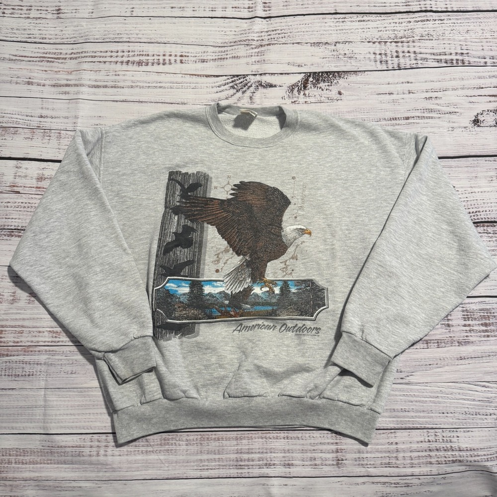 Vtg Jerzees Nature Eagle Mountains American Outdoors Graphic Sweater Men's XL
